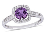 1.00 Carat (ctw) Simulated Alexandrite Halo Ring in10K White Gold with Diamonds